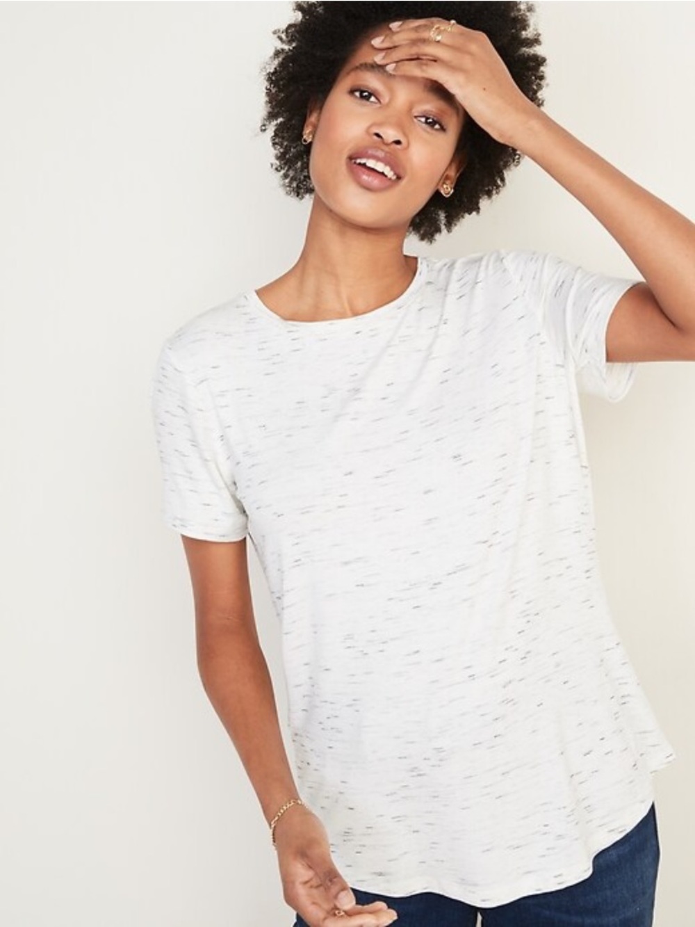 Old Navy White Space-Dye Crewneck Tee